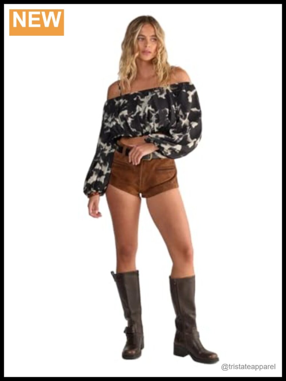 Women's Floral Bardot Crop Top, Balloon Sleeve Blouse
